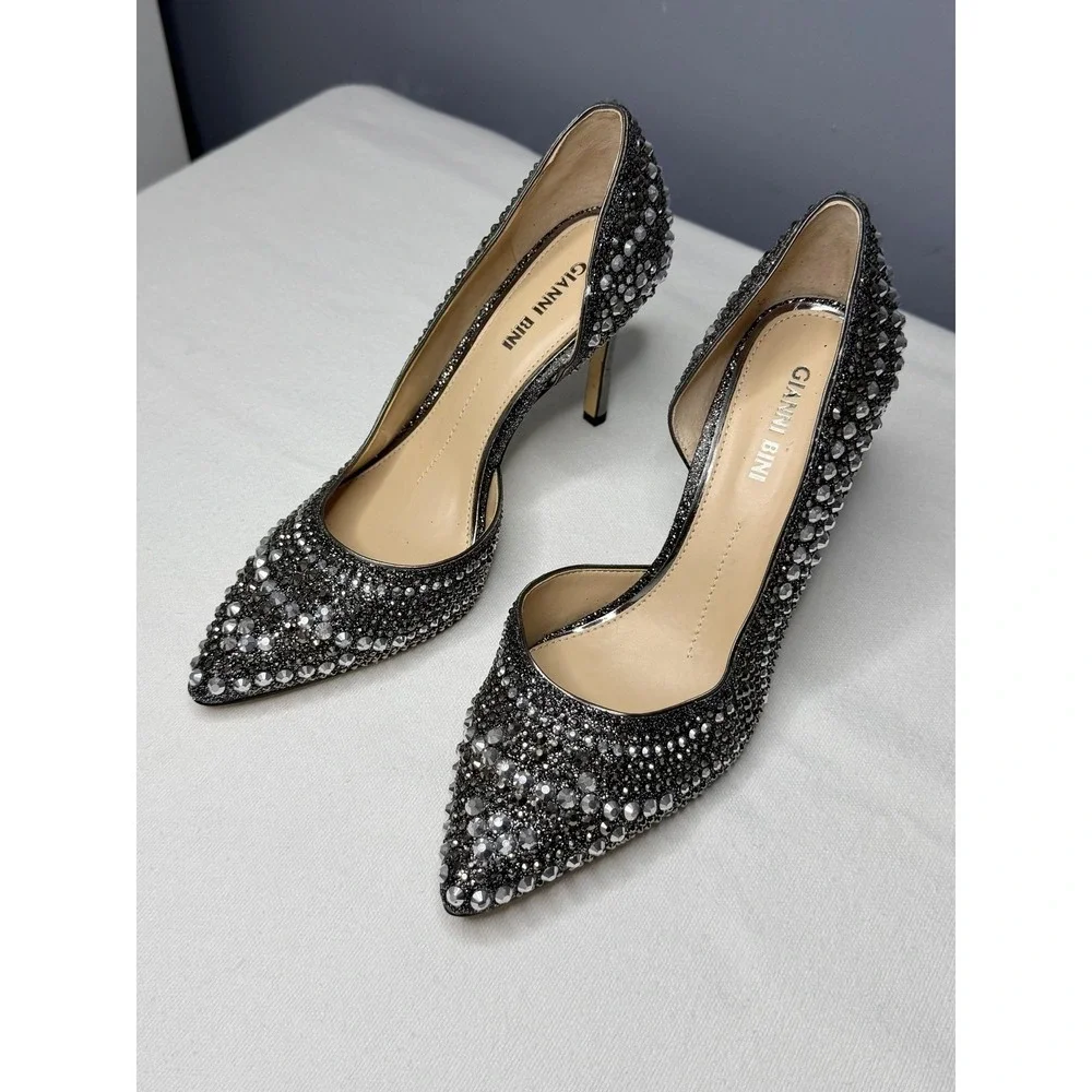 Gianni Bini Shoes 8.5 Silver Rhinestone Crystal D'Orsay Pointed Stiletto Pumps